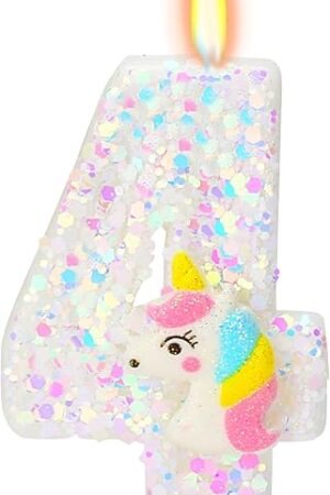 Birthday Candles for Girl - Number 4 Candle for Cake, Unicorn Party Supplies, Birthday Decorations for Cake Topper, Cartoon Theme Party Supplies
