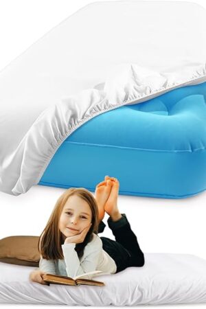 Breling Kids Air Mattress Fitted Sheets Compatible with Intex Cozy Kidz (Sheet Only) Toddler Inflatable Mattress Sheets for Kids Sleepover Party Travel Camping Airbed(White,1 Pcs)