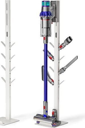 Vacuum Stand for Dyson Gen5 V15 V12 V11 V10 V8 V7 V6, Tineco S11 A10 A11, Eureka NEC180 280TL, Cordless Vacuum Cleaner Holder with 8 Storage Hooks, Accessories & Attachments Organizer, White