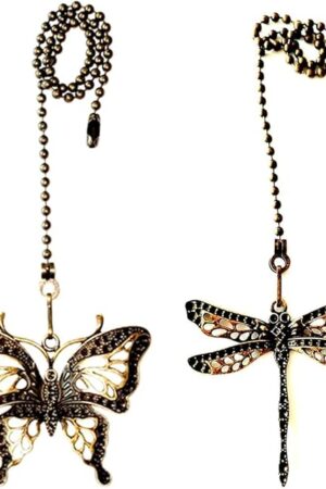 Ceiling Fan Pull Chain Ornaments Extension,12 Inches Lighting And Fan Beaded Ball Fan Pull Chain Extender with Connector, Dragonfly and Butterfly Ceiling Fan Pull Chain Set-2Pcs