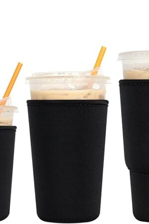 3 Pack Reusable Iced Coffee Sleeves - Xumbtvs Insulator Sleeve for Cold Beverages, Neoprene Coffee Cup Holder (Black)