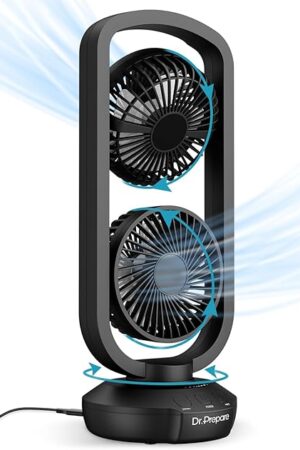 DR.PREPARE Small Tower Fan Oscillating Table Fans with 270° Tilt 105° Oscillating 3 Speeds 3 Auto-Off Timer USB Desk Fan