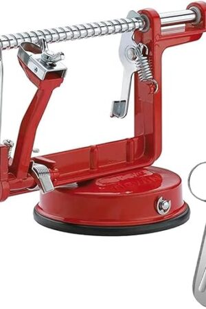 Apple Peeler Corer, Long lasting Chrome Cast Magnesium Alloy Apple Peeler Slicer Corer with Stainless Steel Blades and Powerful Suction Base for Apples and Potato(Red)