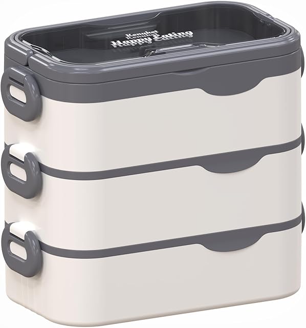 Bento Box Adult Lunch Box, Stackable 3 Layers Large Capacity Lunch Containers, Microwave and Dishwasher Safe Food Grade Containers with Utensils, Dividers and Sauce Boxes for Men, Women, Kids