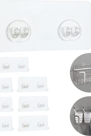 YOLOPLUS+ 8 Pack Shower Caddy Adhesive Hooks Replacement, Strong Sticker Hooks for Bathroom Shower Caddy Corner Shelf Basket Soap Dish Hanging Hooks, No Drilling Shower Kitchen Accessories