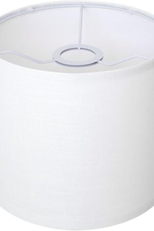 White Linen Small Drum Lampshade, 8.66" Top x 8.66" Bottom x 7.87" High Lamp Shade, Lamp Shade Replacement for Table and Floor Lamps, Pendant Light，Handcrafted Lampshade，Easy Assembly
