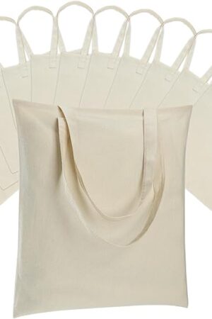 12 Pack Canvas Tote Bag - Lightweight Thin Tote Bags Bulk Blank Shopping Reusable Grocery Bags for DIY Gift Sublimation Activity - Beige