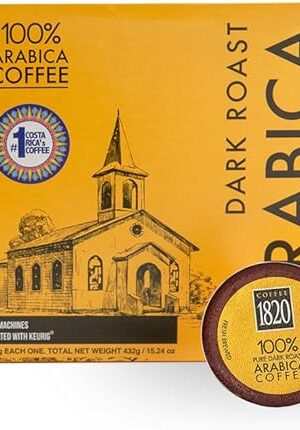 Café 1820 Classic Ground Coffee Cups, Premium Costa Rican Dark Roast, 100% Arabica, Compatible with Keurig Machines, 48 Pods