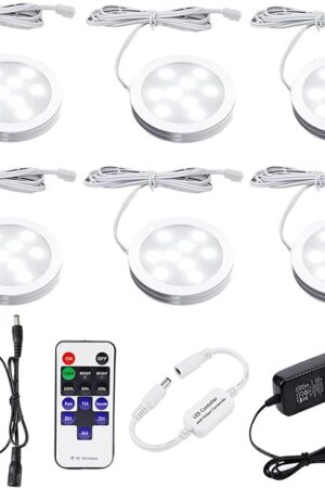 AIBOO LED Under Cabinet Lighting 6 LED Puck Lights Total of 12W Daylight White