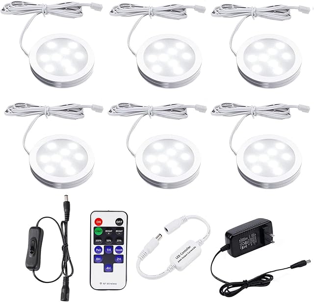 AIBOO LED Under Cabinet Lighting 6 LED Puck Lights Total of 12W Daylight White