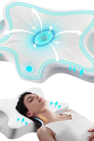 Cervical Neck Pillow for Neck and Shoulder Pain, Memory Foam Pillows for Side Sleeper, Ergonomic Pillow,Contour Orthopedic Bed Pillows for Back Stomach Sleepers (White+Grey)