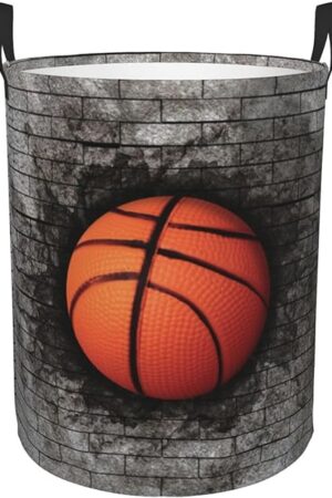 3D Basketball Laundry Basket Circular Laundry Hamper with Handles Waterproof Oxford Fabric Foldable Gift Storage Basket Dirty Clothes Toy Organizer Tote Bag for Bedroom Bathroom Living Room Nursery