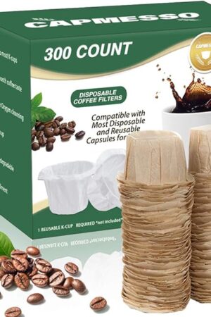 CAPMESSO Disposable Coffee Paper Filters Replacement Kerig Filter Compatible with Reusable Single Serve Pods Keurig Coffee Maker-300 Count (Natural)