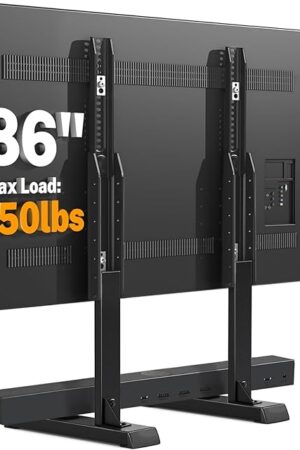 5Rcom Universal TV Stand, Large TV Legs for 37-86 Inch Flat Curved TVs with Cable Management, 6 Height Adjustment Table Top TV Mount Stand Up to 150lbs, Black