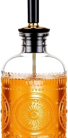 1pcs Glass Coffee Syrup Dispenser Bottles 7 OZ, Simple Syrup Bottles with Metal Pour Spout, Syrup Dispenser for Coffee Bar Accessories for Maple Honey Syrup Oil and Sauces