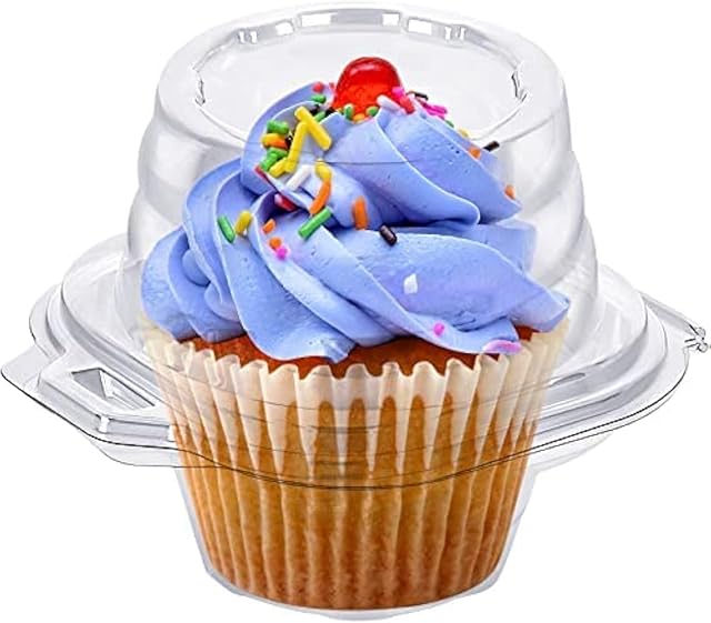 Cupcake Boxes Individual Cupcake Containers, 50 Packs Regular Single Cupcake Holder High Topping for Muffins, Thicker Stackable Plastic Cupcake Carrier for Party (50 pack)