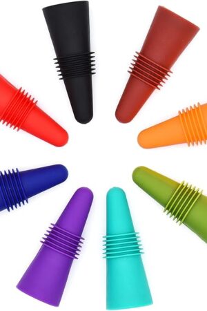 Wine Stoppers Beverage Bottle Sealer Soft Silicone Wine Bottle Stoppers Corks with Grip Top for Keeping Wine Champagne Fresh, 8 Pack