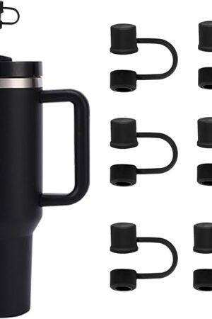 6PCS Silicone Straw Covers Cap Compatible with Stanley Cup 30-40 oz Tumbler with Handle 10mm Straw Toppers，Dust-Proof Reusable Straw Cover for Stanley Cup Accessories (Black)
