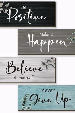 4 Pcs Office Decor For Women Motivational Wall Decor Rustic Inspirational With Positive Sayings Wooden Hangings for Home Office Bathroom Bedroom Kitchen(Fresh 10x4")