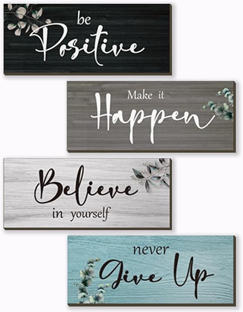 4 Pcs Office Decor For Women Motivational Wall Decor Rustic Inspirational With Positive Sayings Wooden Hangings for Home Office Bathroom Bedroom Kitchen(Fresh 10x4")