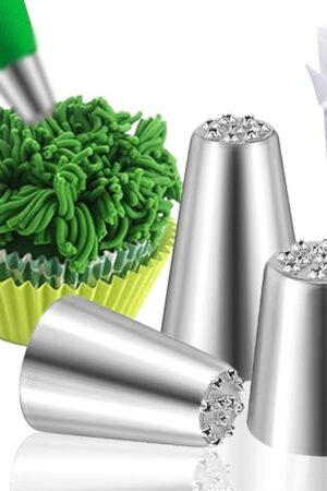 3 Size Grass Piping Tips and Bags Set,Grass Icing Tips for Cake Decorating with 50 Disposable Pastry Bags,Fur Piping Tips for Grass, Fur, and Hair Frosting on Cupcakes,Cookies,Desserts