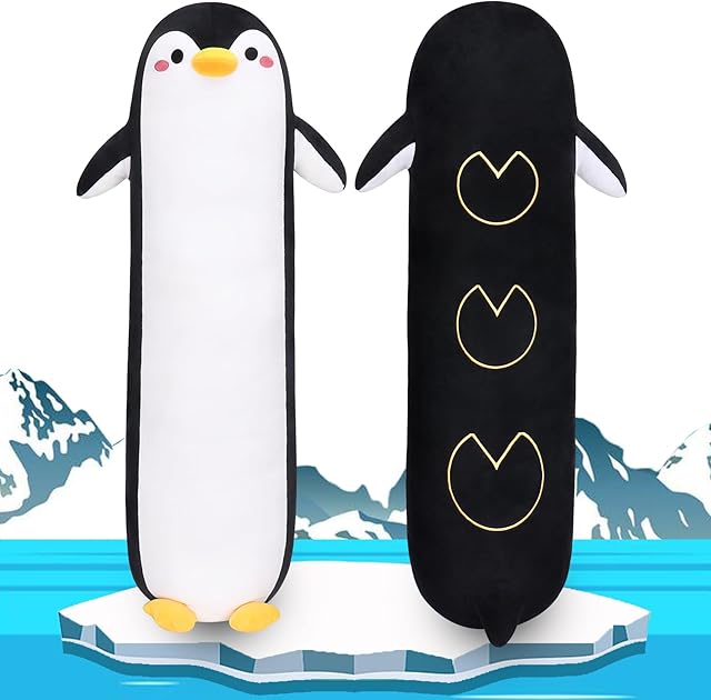 Long Penguin Plush Pillow, 33.5? Black Penguin Stuffed Animal, Cute Cartoon Sleeping Plushy, Soft Cuddly Hugging Plush Toys Kawaii Body Pillow, Sweet Gift at Birthday