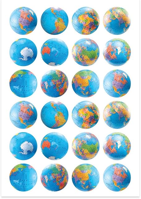 The Hygloss Products Globe Stickers - Perfect for Arts, Crafts, Classroom, DIY Projects & Much More - 1? Round Self-Adhesive Stickers - 24 Stickers per Sheet - 3 Sheets