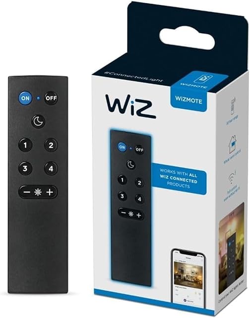 WiZ Remote Light Switch - Works with All WiZ Products - Turn Lights On or Off - Brighten or Dim the Room - Control with WiZ Connected App or Voice Assistant - No Hub Required - Black - 1 Pack