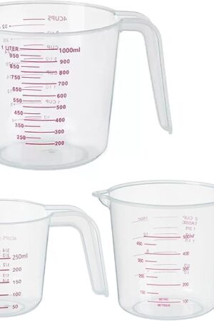 3 Pack Measuring Cup Set, Includes 250Ml (1-Cup), 500Ml (2-Cup) and 1000Ml (4-Cup) Plastic Liquid Measuring Cups- Baking, Cooking, Mixing & Measuring Cups, Essential Kitchen Tools