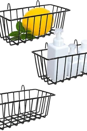 3 Pack Wire Baskets,Wall Grid Panel Hanging Wire Basket,Wall Storage and Display Basket for Cabinet & Pantry Organization and Kitchen,Bathroom,Bedroom Storage