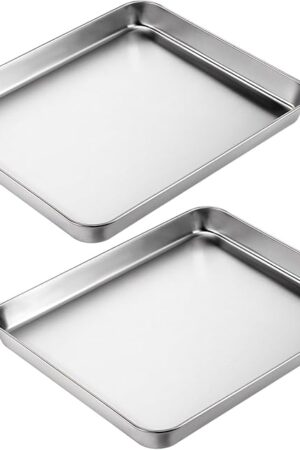 2Pcs Toaster Oven Pans for Baking, 9x11 Baking Sheets Cookie Sheet Stainless Steel Small Replacement Trays for Toaster