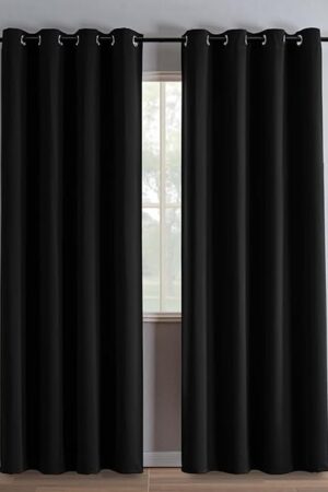 Black Blackout Curtains 84 Inch Length 2 Panels Set, Black Out Curtains for Bedroom 84 Inch Long, Grommet Energy Saving Room Darkening Drapes for Living Room Window(W52 x L84)