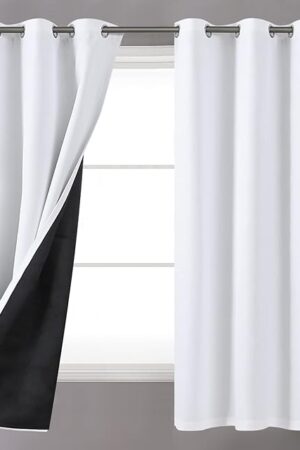 YoungsTex 100% Insulated Blackout Curtains 63 Inches Long for Bedroom 2 Panels, Thermal Black Out Window Drapes with Grommet Heat Blocking Room Darkening for Living Room, Pure White, 42 X 63 Inch