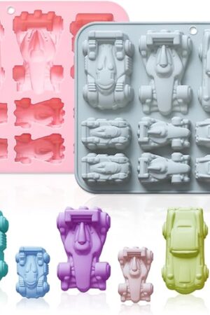 2 Pack Small Racing Cars Silicone Molds, 9 Cavity 3D Sports Car DIY Silicone Fondant Cake Mold Tray Baking Tools for Chocolate Candy Mousse Pudding Handmade Soap Candle Resin Clay