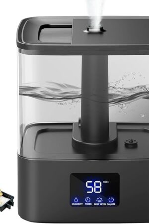 4L Top Fill Humidifiers for Bedroom & 60H Runtime - Cool Mist Humidifier, 3 Mist Levels, 8H Timer, Essential Oil Tray, Humidity Display, Quiet for Bedroom, Baby, Plants, Large Room