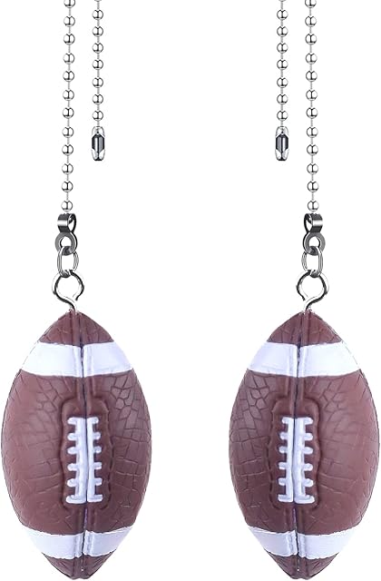 2Pcs American Football Ceiling Fan Pull Chains,Sport Theme String Charm Decorative Extension 14", Fun Light Chains Extender with Connector Accessories for Home Décor
