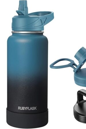 32oz Stainless Steel Insulated Water Bottle with Leakproof 3 Lids, Indigo Black