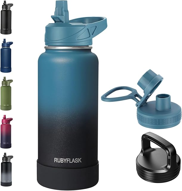 32oz Stainless Steel Insulated Water Bottle with Leakproof 3 Lids, Indigo Black