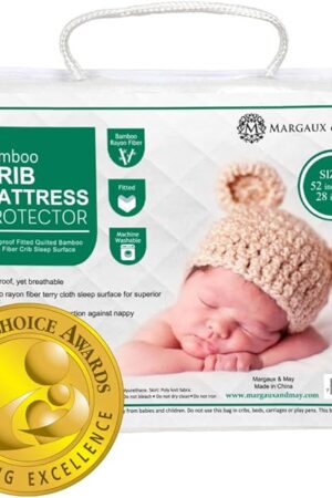 Crib Mattress Protector Pad - Ultra-Soft Waterproof Breathable Premium Bamboo Rayon - Noiseless Fitted Dryer Safe Cover. High Absorbency Oeko-TEX Certified (28 x 52 x 9 inches) MARGAUX & MAY