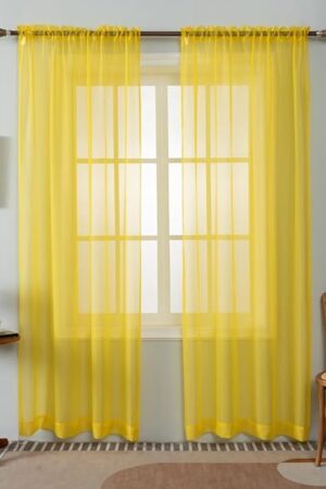 WPM Yellow Color Sheer Curtains 58" Wide x 84" Long 2 Panels Livingroom Window Treatment Rod Pocket Sheer Voile for Bedroom, Kitchen, Children Room Fully Stitched and Hemmed