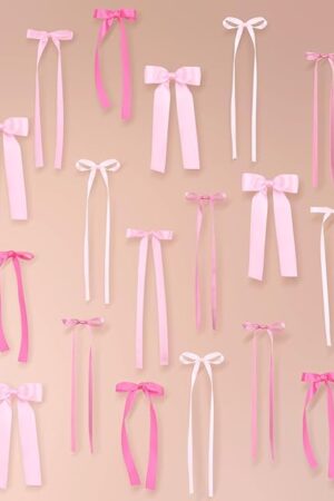 40Pcs Pink Bow Wall Decor, DIY Bow Photo Backdrop, Ribbon Bows Garland, Pink Bows Party Decor for Women Girls Birthday, Baby Shower, Bachelorette Wedding Party, Room Bedroom Decor
