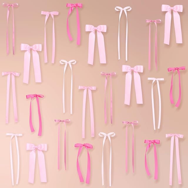 40Pcs Pink Bow Wall Decor, DIY Bow Photo Backdrop, Ribbon Bows Garland, Pink Bows Party Decor for Women Girls Birthday, Baby Shower, Bachelorette Wedding Party, Room Bedroom Decor
