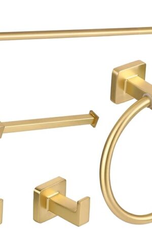 5 Pieces Brushed Gold Bathroom Hardware Accessories Set,Stainless Steel 23.6" Hand Towel Bar Set Gold, Toilet Paper Holder, Towel Holder Set,Towel Rack Set for Bathroom