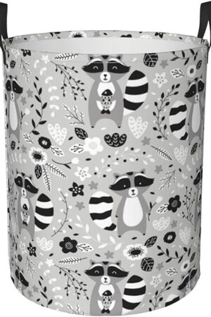 Cartoon Animals Raccoon Collapsible Laundry Basket with Handle Waterproof Fabric Hamper Laundry Storage Baskets Organizer Large Bins for Dirty Clothes,toys,Bathroom