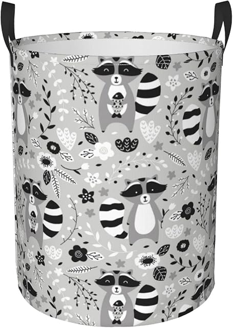 Cartoon Animals Raccoon Collapsible Laundry Basket with Handle Waterproof Fabric Hamper Laundry Storage Baskets Organizer Large Bins for Dirty Clothes,toys,Bathroom
