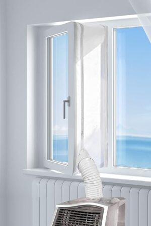 400CM (157") Universal Window Seal for Portable Air Conditioner and Tumble Dryer – Works with Mobile Air-Conditioning, Easy to Install - Air Exchange Guards with Zip and Adhesive Fastener