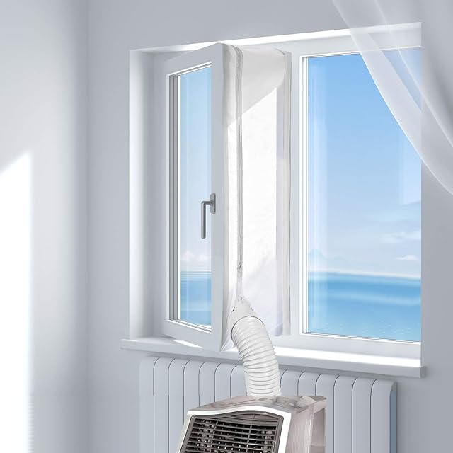 400CM (157") Universal Window Seal for Portable Air Conditioner and Tumble Dryer – Works with Mobile Air-Conditioning, Easy to Install - Air Exchange Guards with Zip and Adhesive Fastener