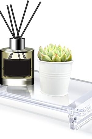 Acrylic Bathroom Counter Tray: Water-Resistant Kitchen and Bathroom Tray Countertop Decor,Perfect for Soap Dish,Vanity,Plant,Candle Decor,and Riser Organizer-Small