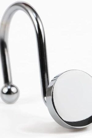 Chrome Shower Curtain Hooks Rings: Silver Round Button Design Heavy Metal Shower Curtain Rings for Bathroom - Modern Simple Decorative Shower Curtain Hangers for Shower Rod - Set of 12