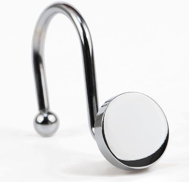 Chrome Shower Curtain Hooks Rings: Silver Round Button Design Heavy Metal Shower Curtain Rings for Bathroom - Modern Simple Decorative Shower Curtain Hangers for Shower Rod - Set of 12